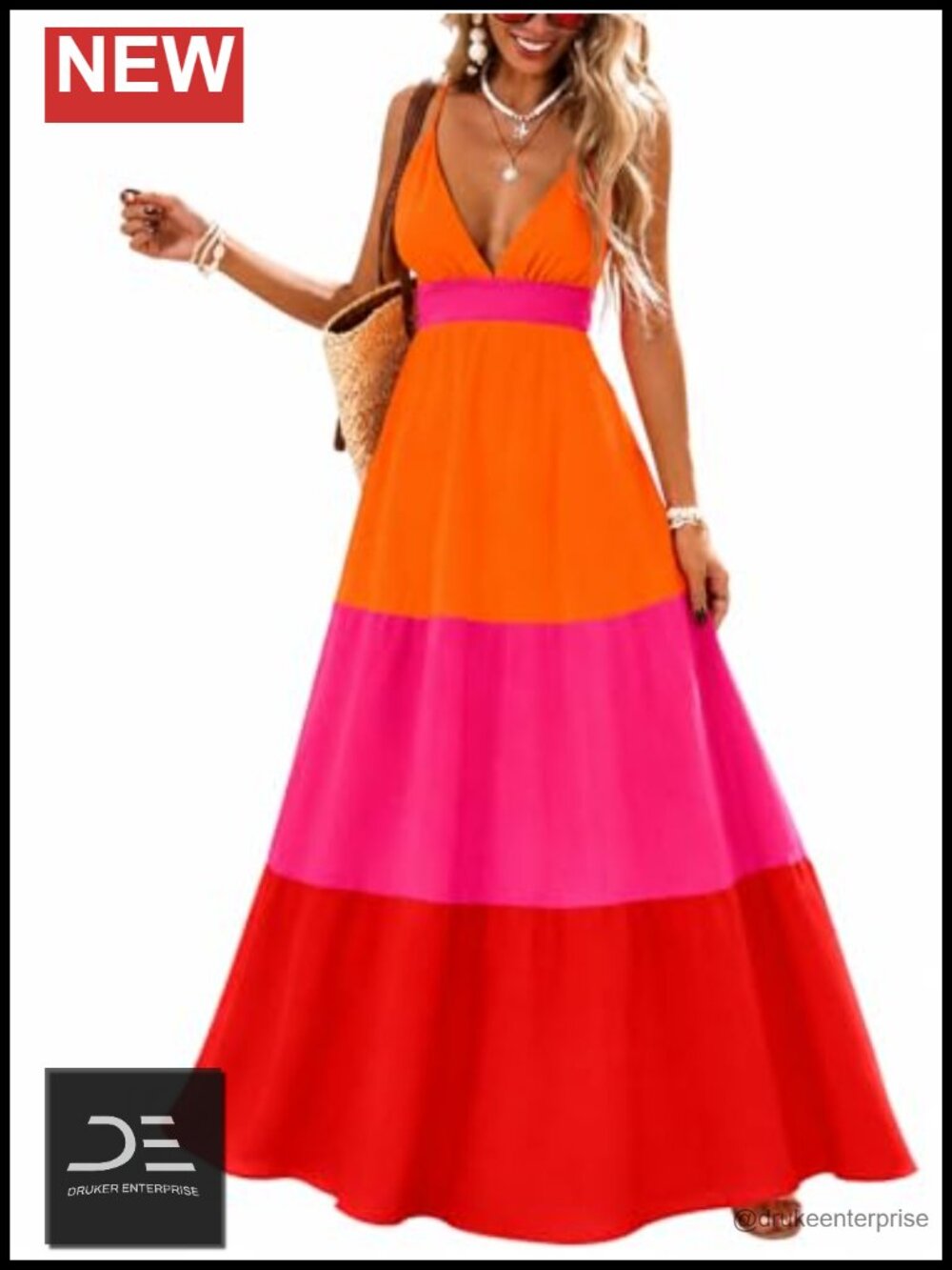 Spaghetti Strap V-Neck Backless Maxi Dress Bohemian Beach Vacation